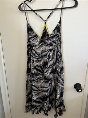Volcom Black & White Palm-Print Slip Dress with Neon Accent
